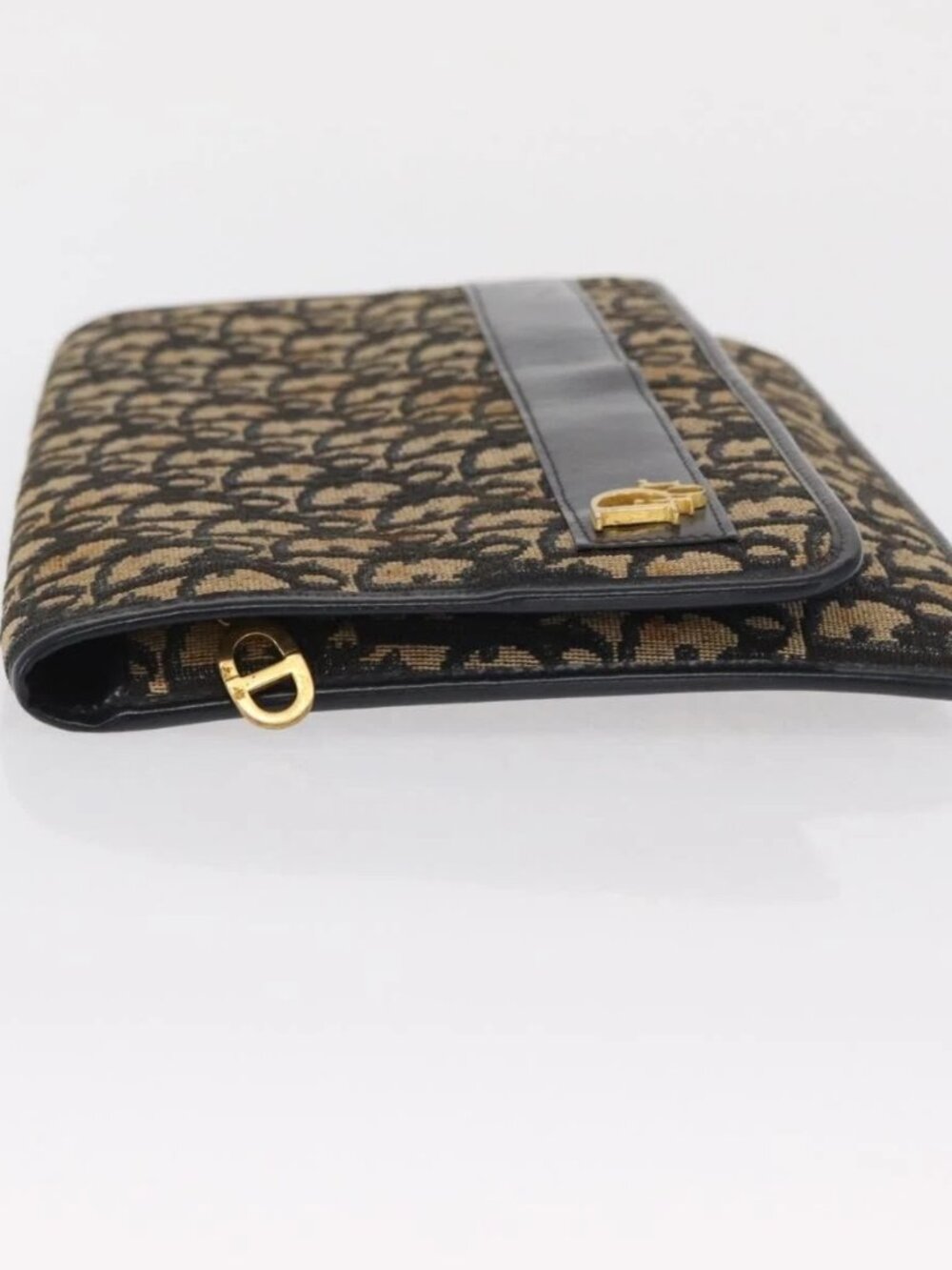 Christian Dior Trotter Canvas Clutch Bag Navy Gold Auth 170587 - Picture 5 of 14